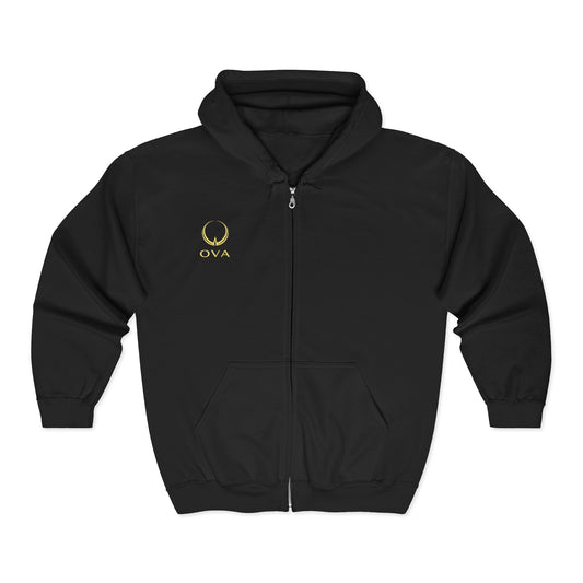 Unisex Black Zip Hoodie Black Rose & OVA Logo